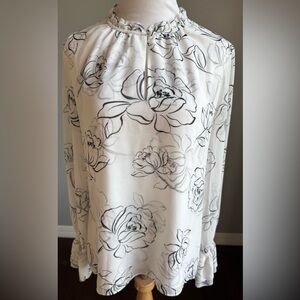 White House Black Market Monochrome Floral Top